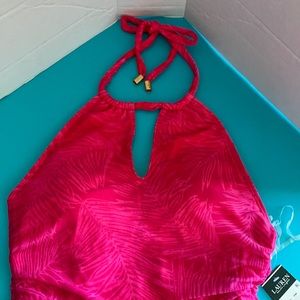 Ralph Lauren PINK Ombre Palm High Neck Halterkini